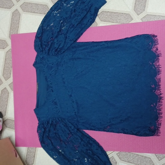 NWOT Suzy Shier Puffy Sleeves Navy blue blouse size S - Picture 11 of 14